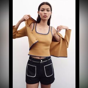 Zara contrast embroidery knit cardigan, camel